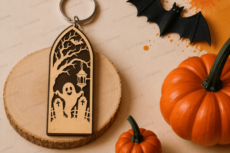 Ghost Graveyard Keychain Laser Cut SVG File ghost keychain