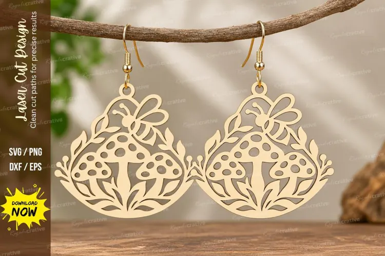 floral mushroom earrings, mushroom earrings png, floral ear
