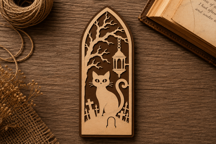 Black Cat Graveyard Bookmark Laser Cut SVG File black cat