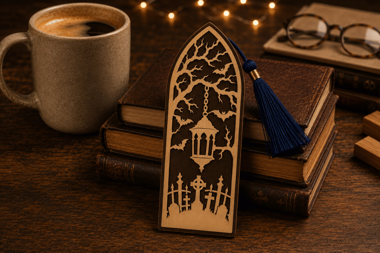 Haunted Graveyard Scene Bookmark Laser Cut SVG File graveyar