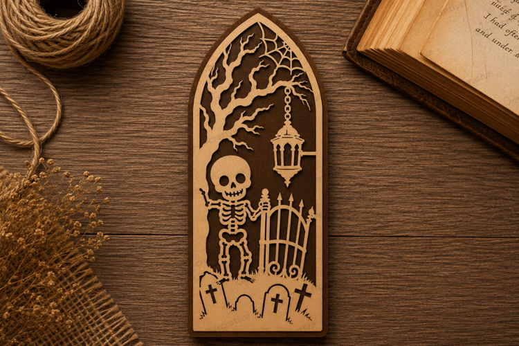 Skeleton Graveyard Bookmark Laser Cut SVG File skeleton book