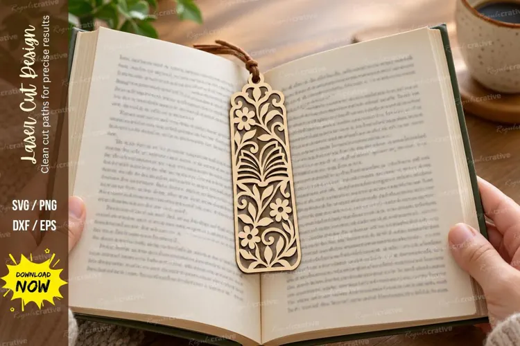 floral bookmark png, laser cut bookmark, wooden bookmark png