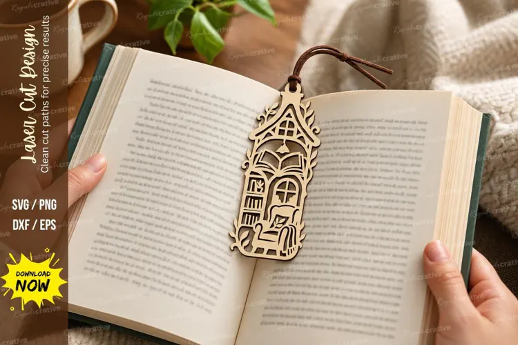 cottage bookmark png, house bookmark png, laser cut bookmark