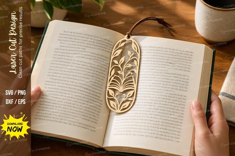 floral leaf bookmark, leaf bookmark png, laser cut bookmark example image 1