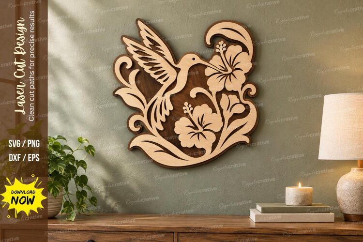 Hummingbird Flower Arch Wall Art Laser Cut SVG PNG Design example image 1