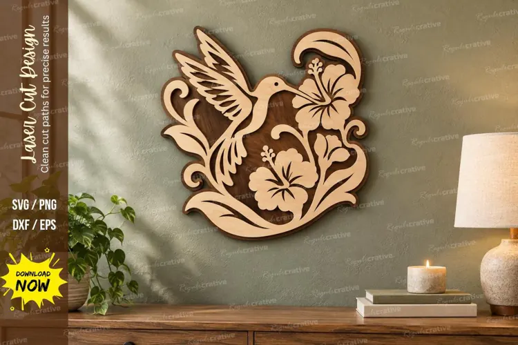 Hummingbird Flower Arch Wall Art Laser Cut SVG PNG Design