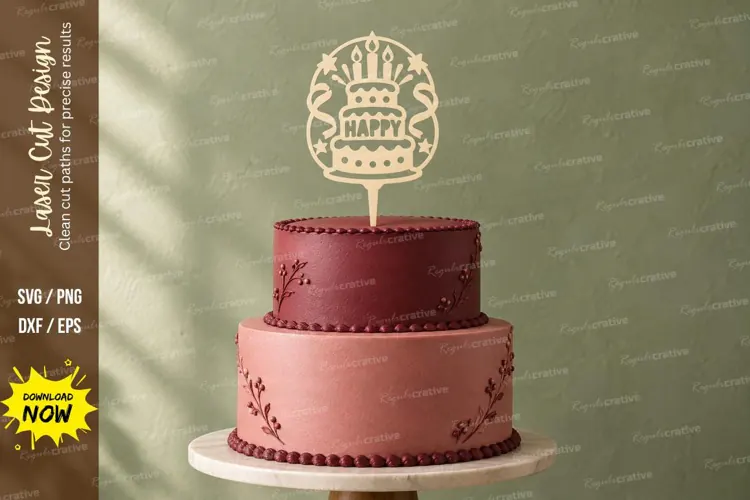 Oval Happy Birthday Cake Topper Laser Cut SVG PNG Design, ov