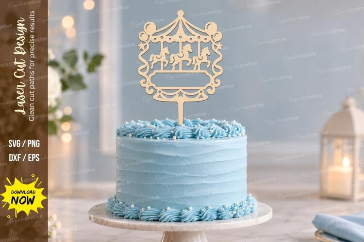 Carousel Birthday Cake Topper Laser Cut SVG PNG Design example image 1
