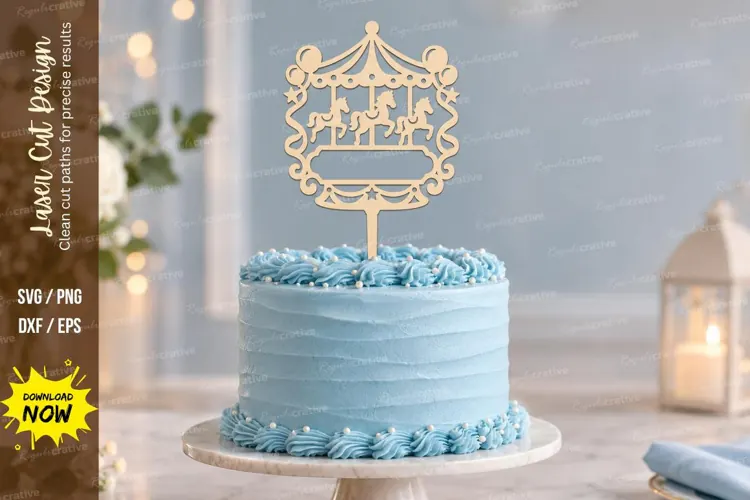 Carousel Birthday Cake Topper Laser Cut SVG PNG Design