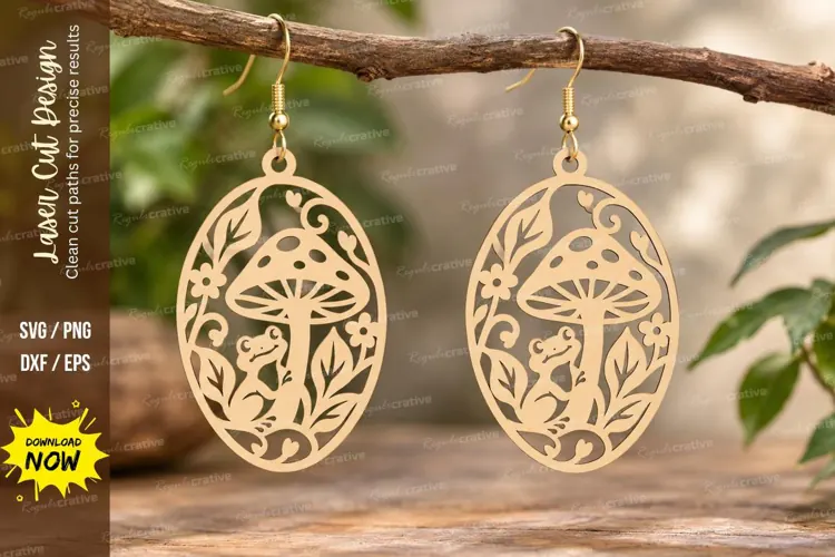 Oval Mushroom Earrings Laser Cut SVG PNG Design, mushroom ea