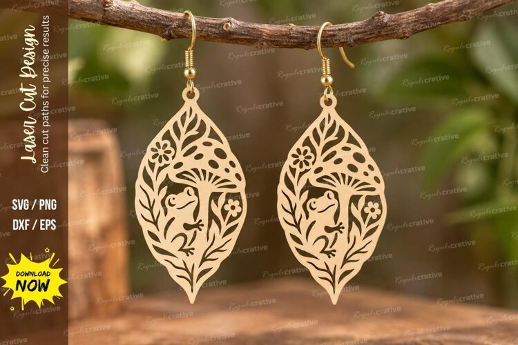 Leaf Mushroom Earrings Laser Cut SVG PNG Design, leaf mushr example image 1