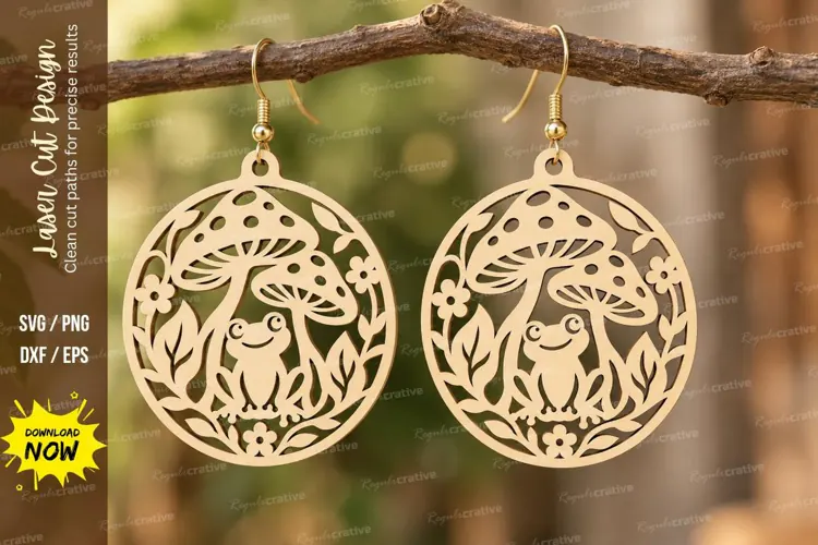 Round Mushroom Forest Earrings Laser Cut SVG PNG Design,