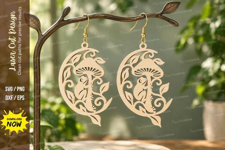 Crescent Mushroom Earrings Laser Cut SVG PNG Design, crescen example image 1