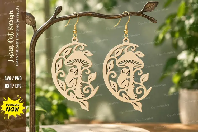 Crescent Mushroom Earrings Laser Cut SVG PNG Design, crescen
