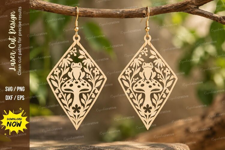 Diamond Mushroom Earrings Laser Cut SVG PNG Design, diamond example image 1