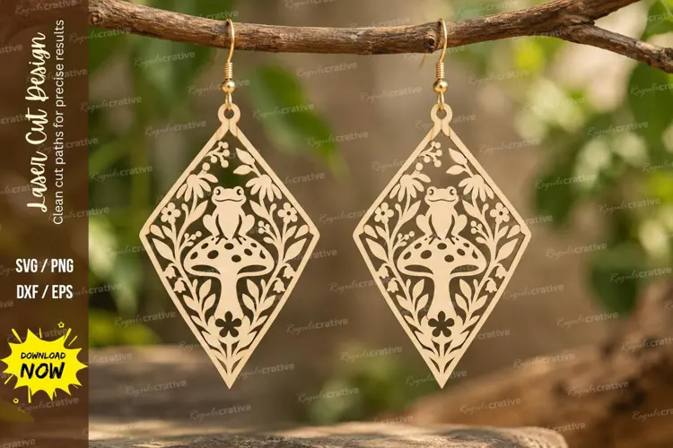 Diamond Mushroom Earrings Laser Cut SVG PNG Design, diamond