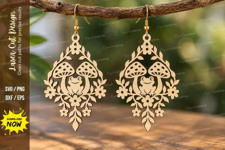 Floral Mushroom Dangle Earrings Laser Cut SVG PNG Design,
