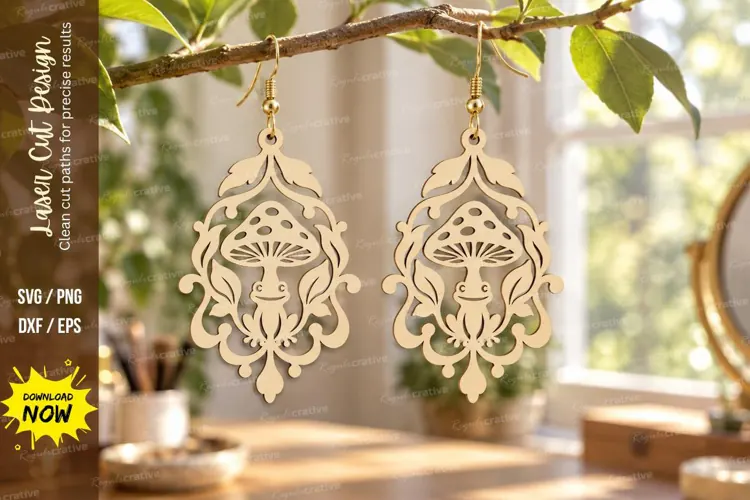Filigree Mushroom Earrings Laser Cut SVG PNG Design, filigre