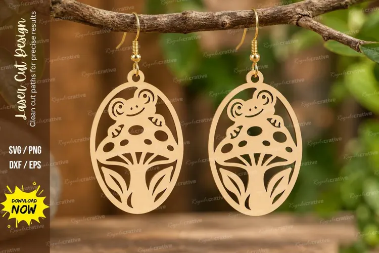 Oval Star Mushroom Earrings Laser Cut SVG PNG Design, star