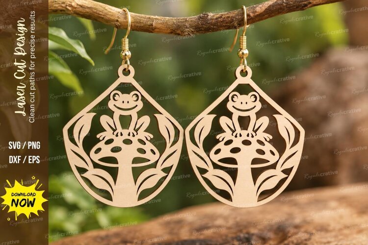 Floral Oval Mushroom Earrings Laser Cut SVG PNG Design example image 1