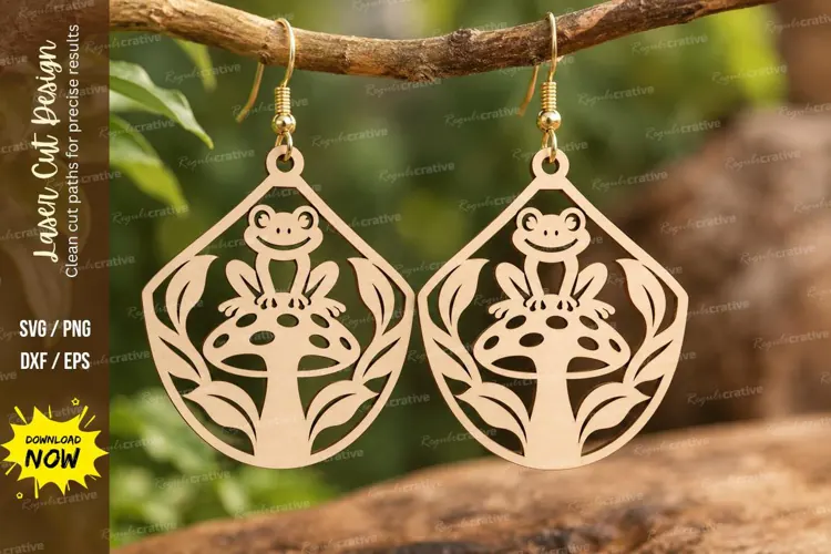 Floral Oval Mushroom Earrings Laser Cut SVG PNG Design