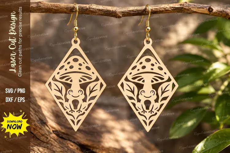 Geometric Mushroom Earrings Laser Cut SVG PNG Design, geomet