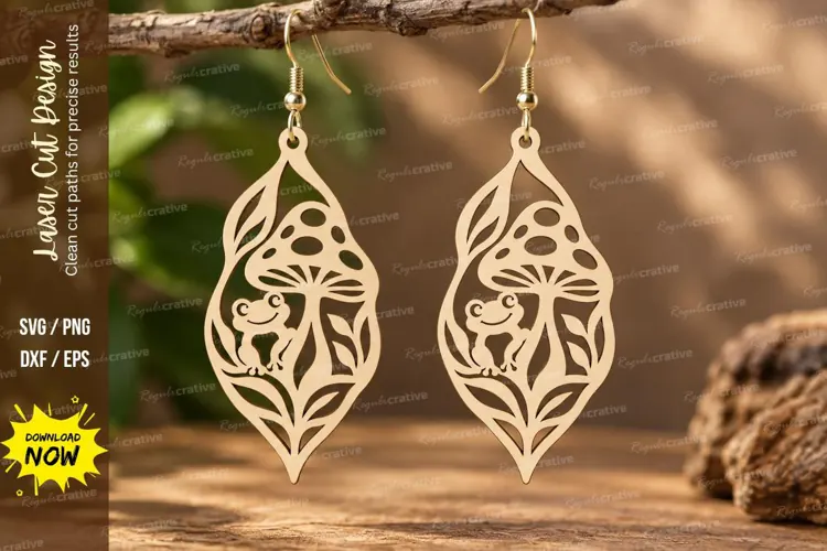 Leaf Swirl Mushroom Earrings Laser Cut SVG PNG Design, leaf