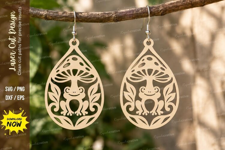 Teardrop Frog Earrings Laser Cut SVG PNG Design, frog earrin example image 1