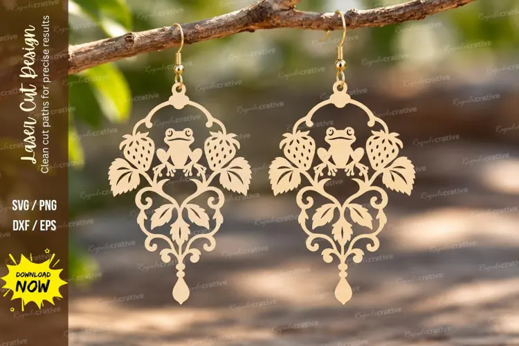 Ornate Strawberry Drop Earrings Laser Cut SVG PNG Design
