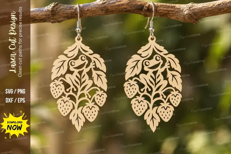 Strawberry Leaf Cluster Earrings Laser Cut SVG PNG Design