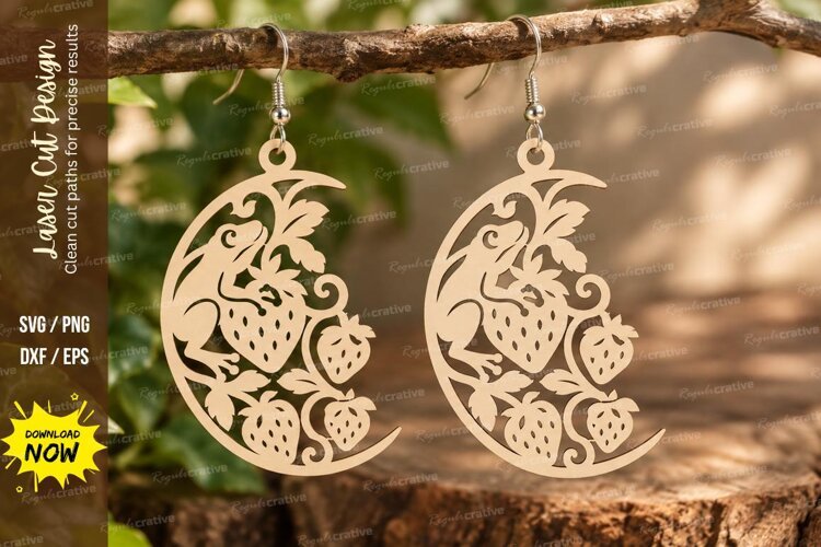 Crescent Strawberry Earrings Laser Cut SVG PNG Design example image 1