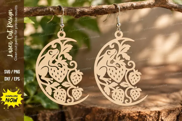 Crescent Strawberry Earrings Laser Cut SVG PNG Design