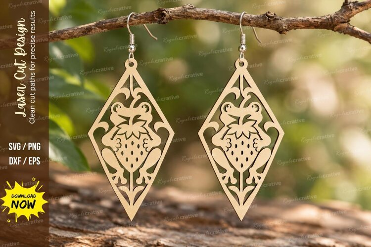 Geometric Strawberry Earrings Laser Cut SVG PNG Design example image 1