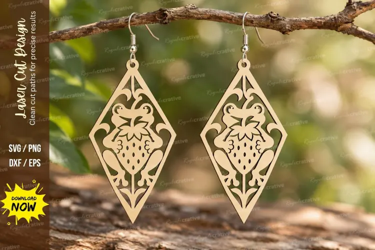 Geometric Strawberry Earrings Laser Cut SVG PNG Design