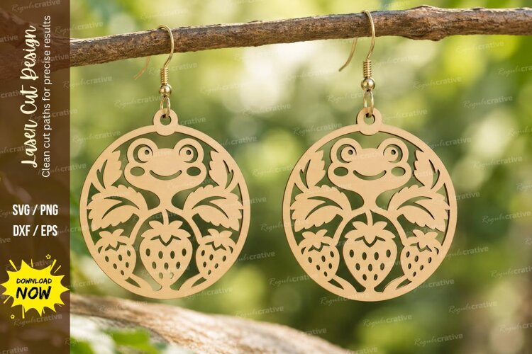 Round Frog Strawberry Earrings Laser Cut SVG PNG Design example image 1