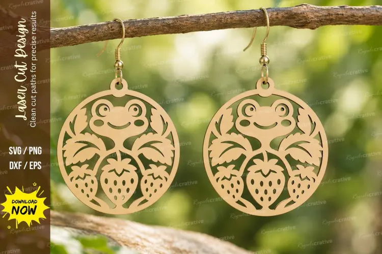 Round Frog Strawberry Earrings Laser Cut SVG PNG Design