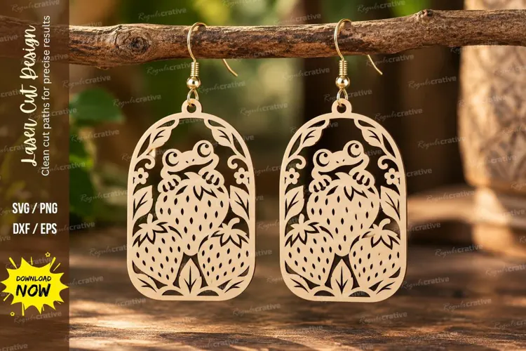 Frog Strawberry Arch Earrings Laser Cut SVG PNG Design, frog