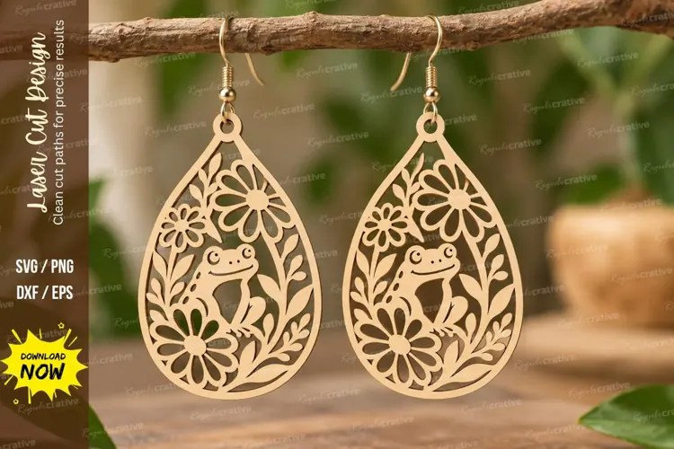 Leaf Teardrop Frog Earrings Laser Cut SVG PNG Design