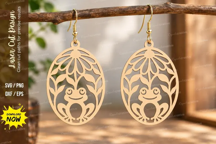 Lotus Floral Frog Earrings Laser Cut SVG PNG Design, lotus