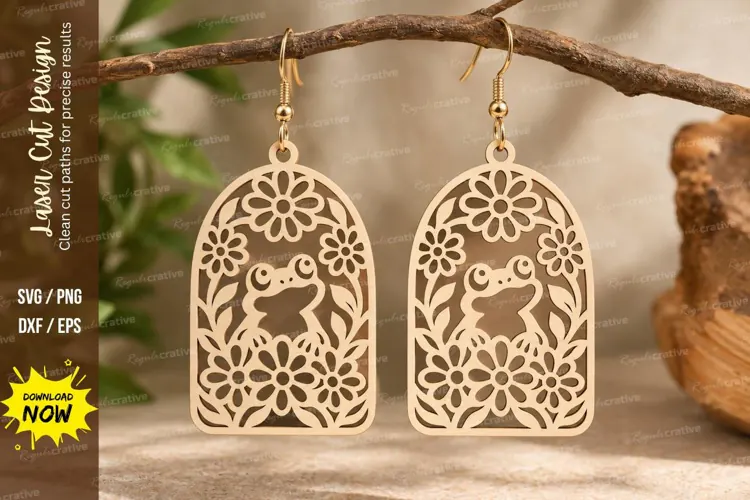 Floral Frog Arch Earrings Laser Cut SVG PNG Design, frog