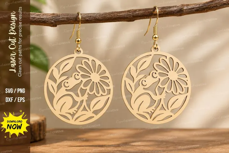 Round Daisy Frog Earrings Laser Cut SVG PNG Design