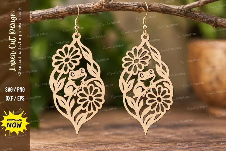 Leaf Floral Frog Earrings Laser Cut SVG PNG Design example image 1