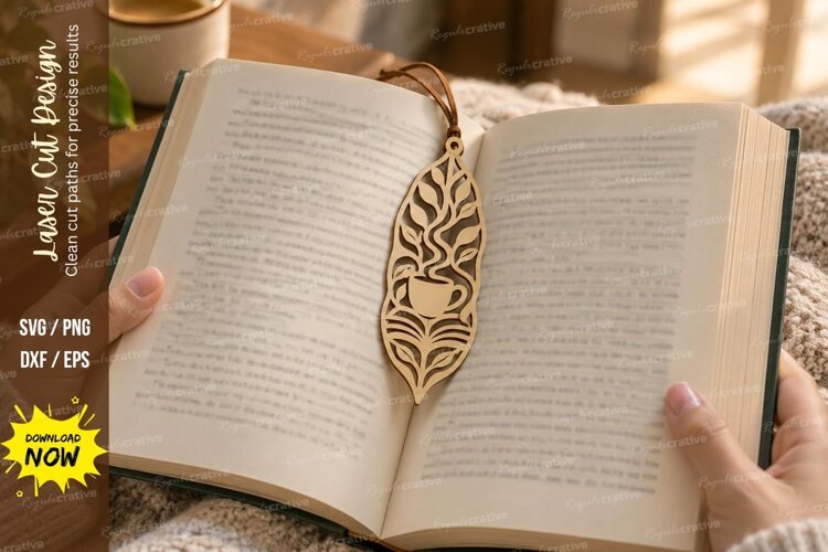Leaf Floral Cat Bookmark Laser Cut SVG PNG Design example image 1
