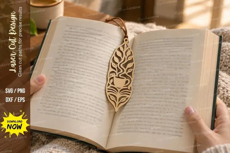 Leaf Floral Cat Bookmark Laser Cut SVG PNG Design