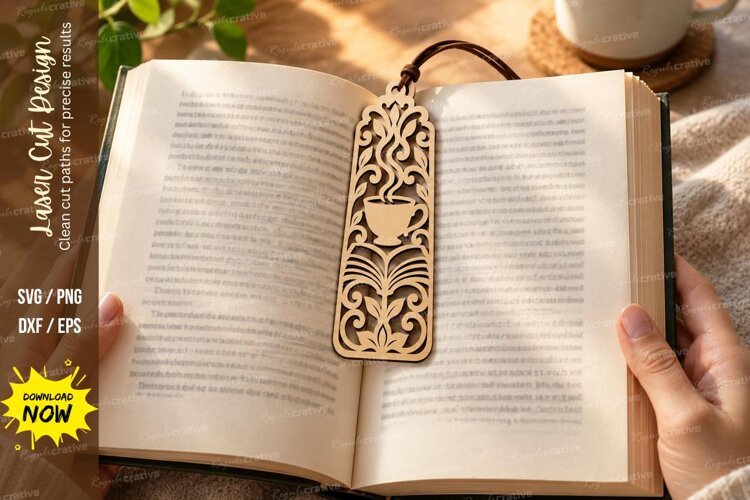 Floral Scrollwork Cat Bookmark Laser Cut SVG PNG Design example image 1