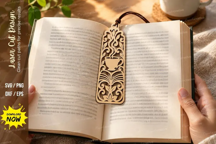 Floral Scrollwork Cat Bookmark Laser Cut SVG PNG Design