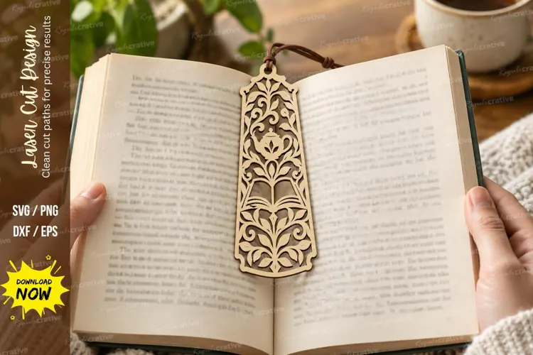 Floral Filigree Cat Bookmark Laser Cut SVG PNG Design