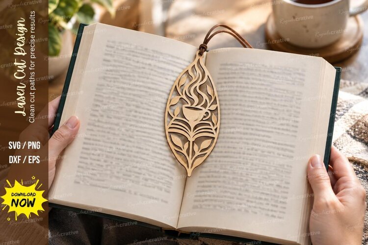 Leaf Shaped Floral Cat Bookmark Laser Cut SVG PNG Design example image 1