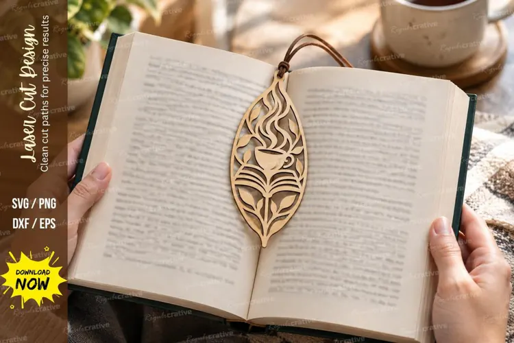 Leaf Shaped Floral Cat Bookmark Laser Cut SVG PNG Design