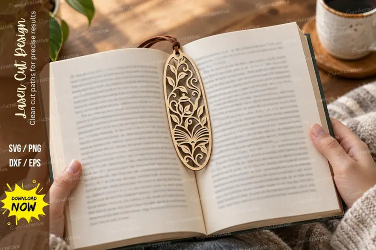 Oval Botanical Cat Bookmark Laser Cut SVG PNG Design